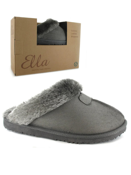 Grey Ella Jill mock suede slippers 3-8