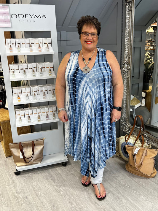 Blue and white block tie dye dress sizes 12-22