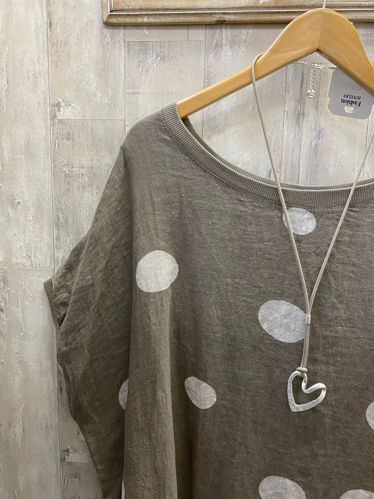 Spotty linen tunic mocha 18-22