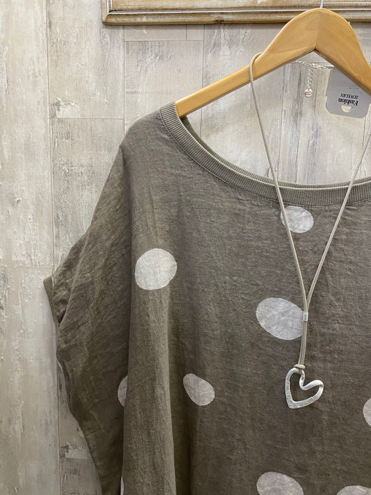 Spotty linen tunic mocha 18-22