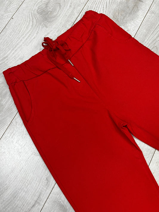 Red smooth super stretchy trousers (reg) 10-16