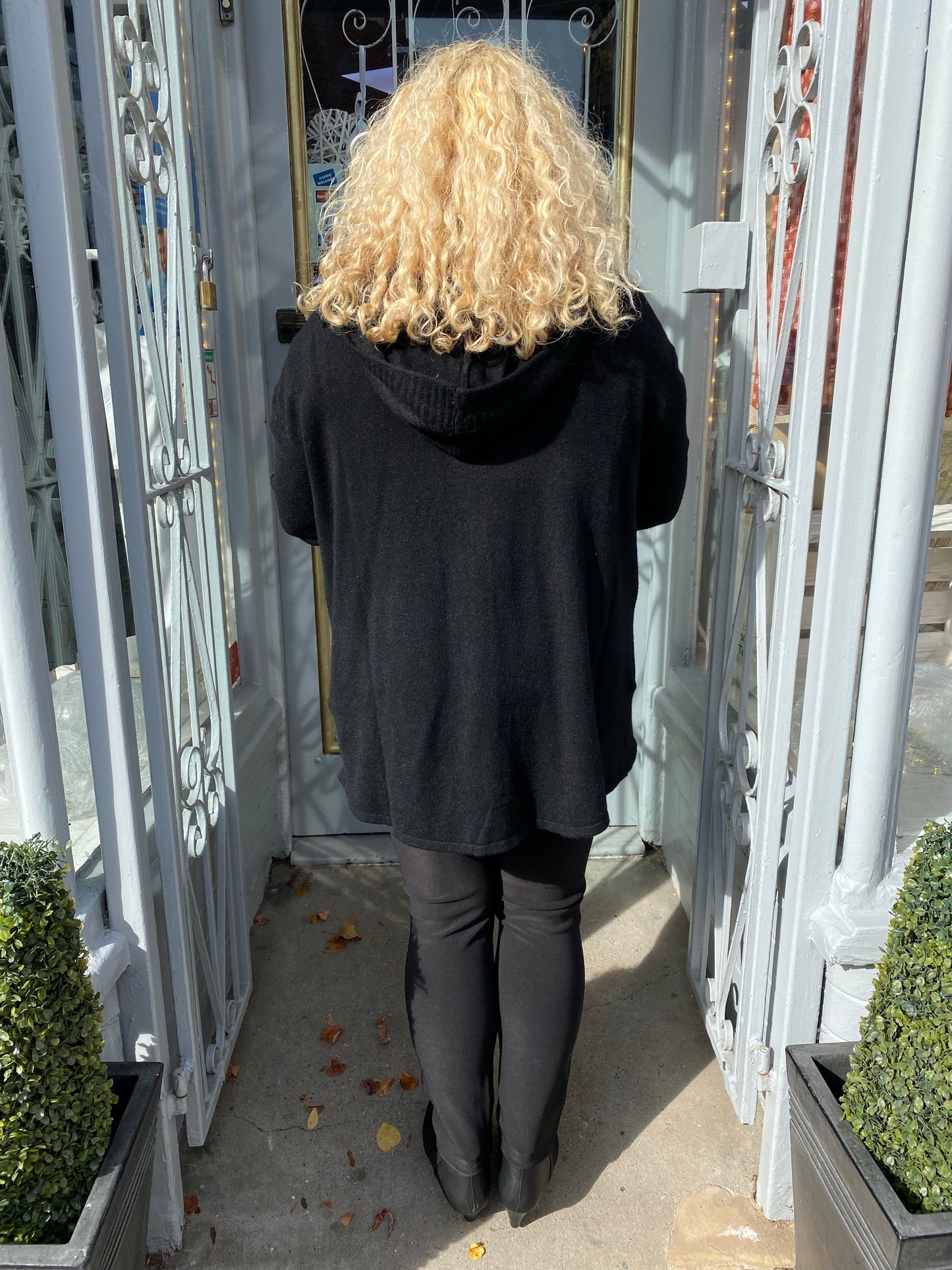 Black knitted cardigan with hood