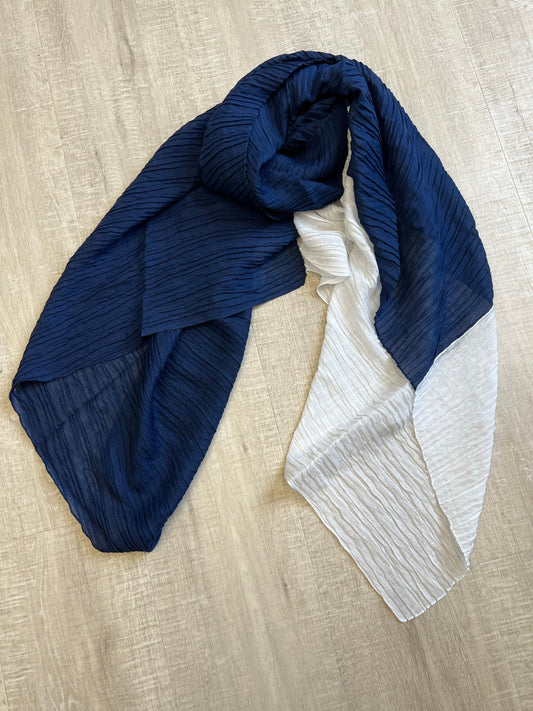Navy and white pleated scarf