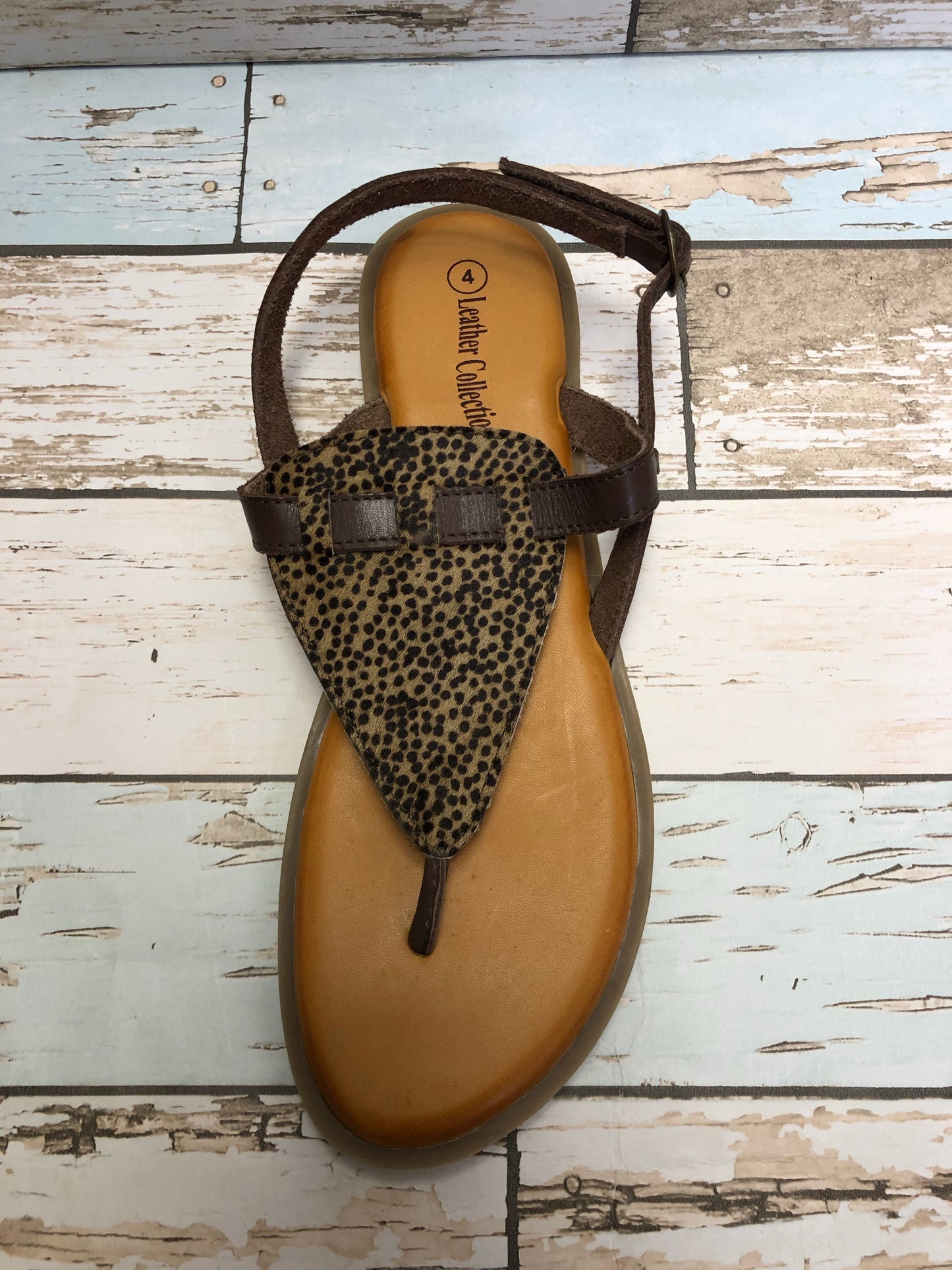 Brown leather cheetah print sandal 3-8