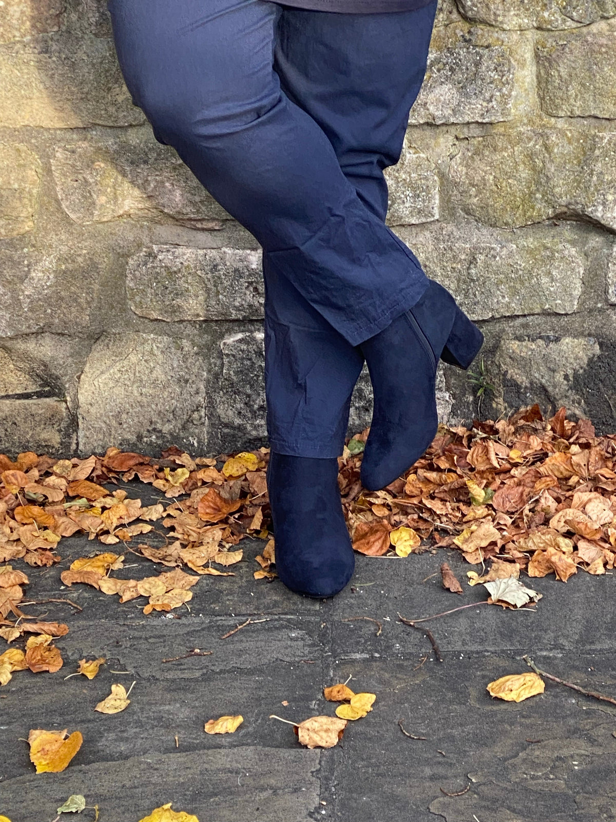 Navy mock suede block heel ankle boot 3-8