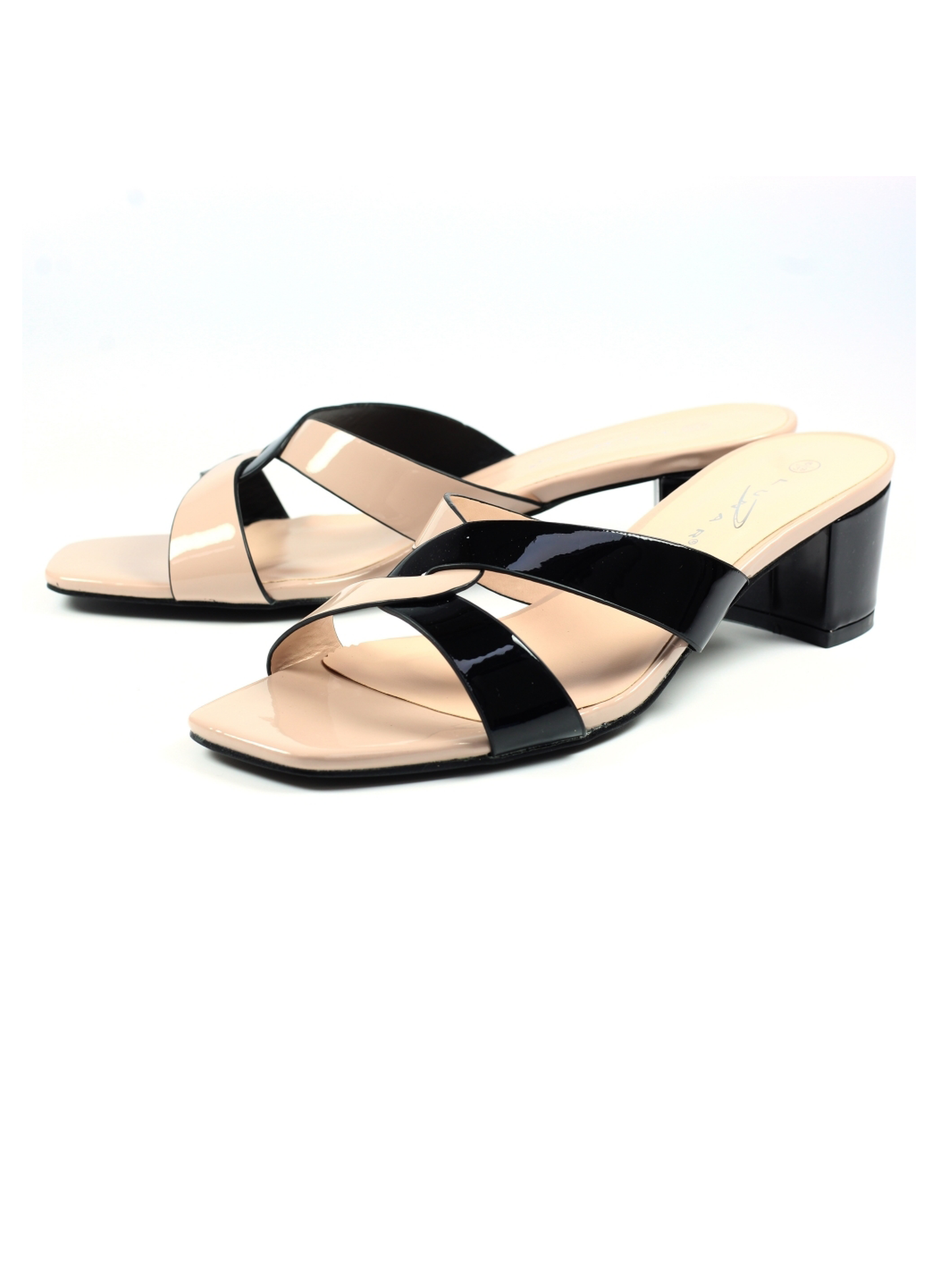 Nude Lunar Valencia twist front heeled mule