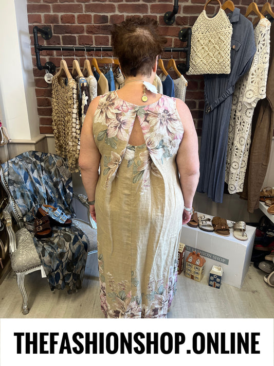 Neve camel linen floral dress 12-18