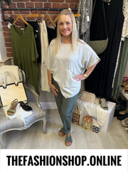 Monica stone linen mix top 14-20
