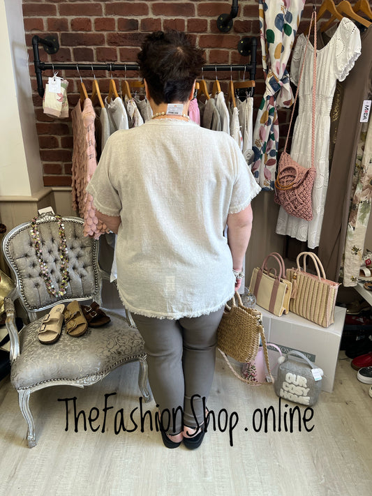 Rosa stone raw edge linen mix top 14-18