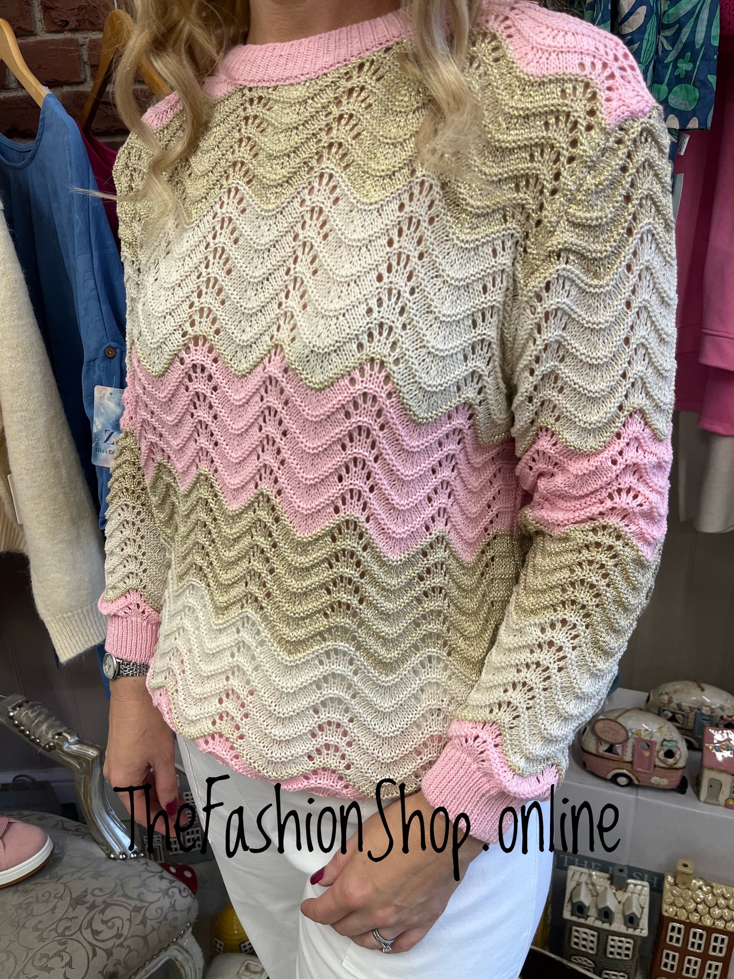 Danielle pink and gold wave detail jumper 8-16