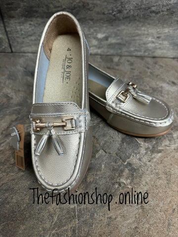 Jo & Joe Nautical wide fit leather gold loafer 4-8