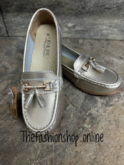 Jo & Joe Nautical wide fit leather gold loafer 4-8