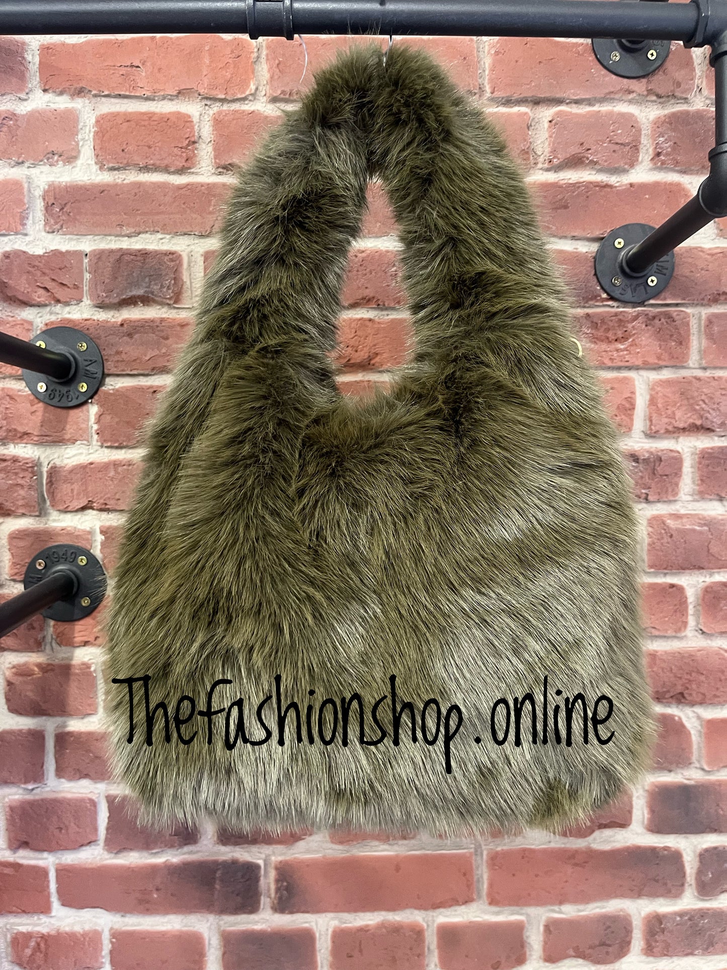 Harlow dark khaki faux fur shoulder bag
