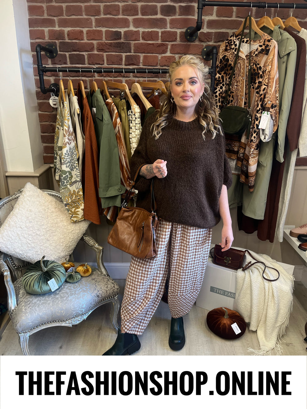 Sally camel gingham tulip hem trousers 8-16