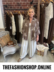 Jemma brown embroidered linen mix shirt 10-14 and 16-18