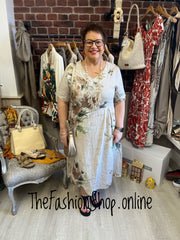 Lucille beige linen floral dress 12-18