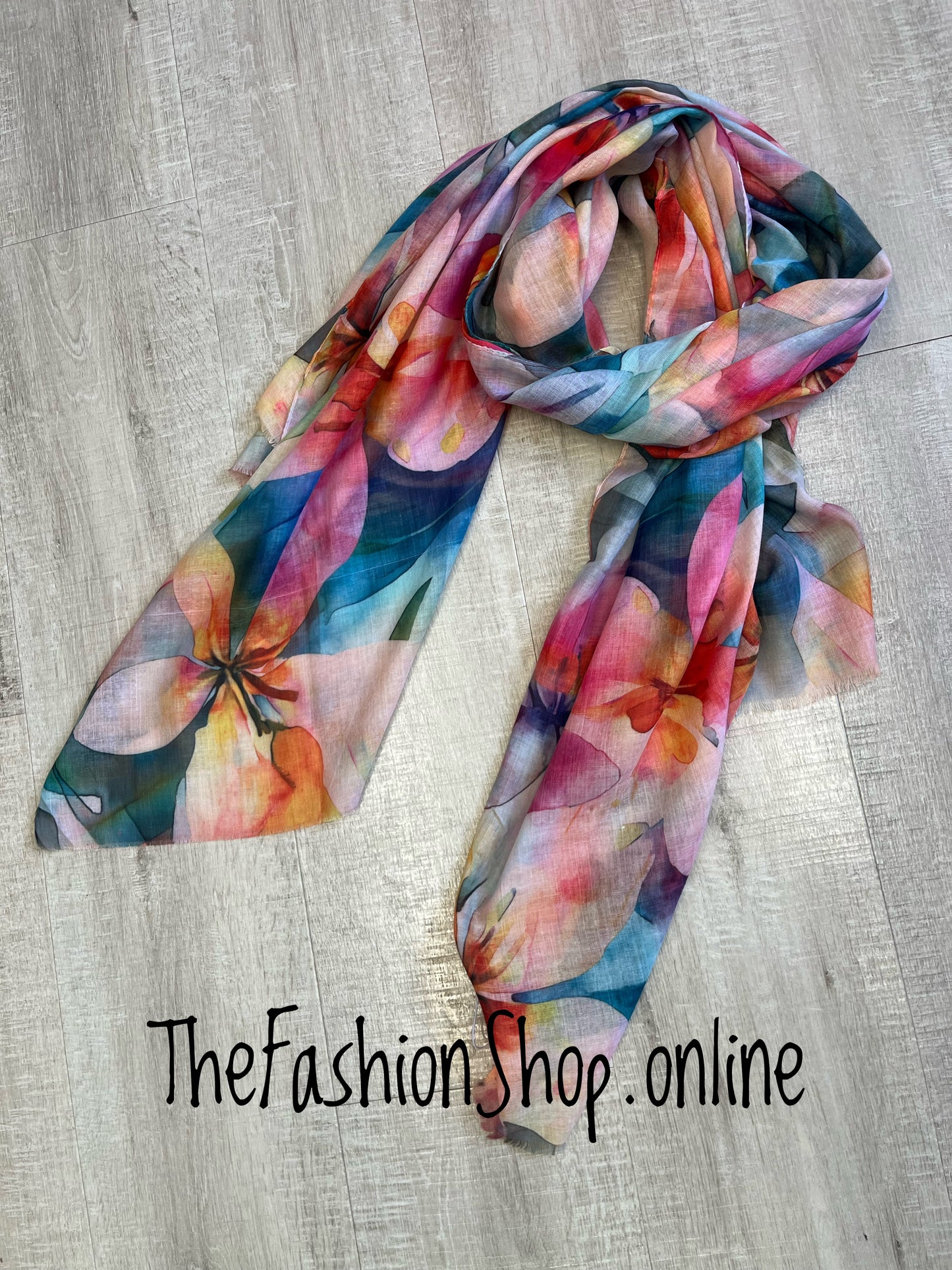 Red Cuckoo bright watercolour flowers scarf