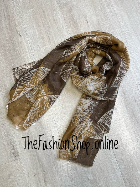 Brown leaves lightweight scarf