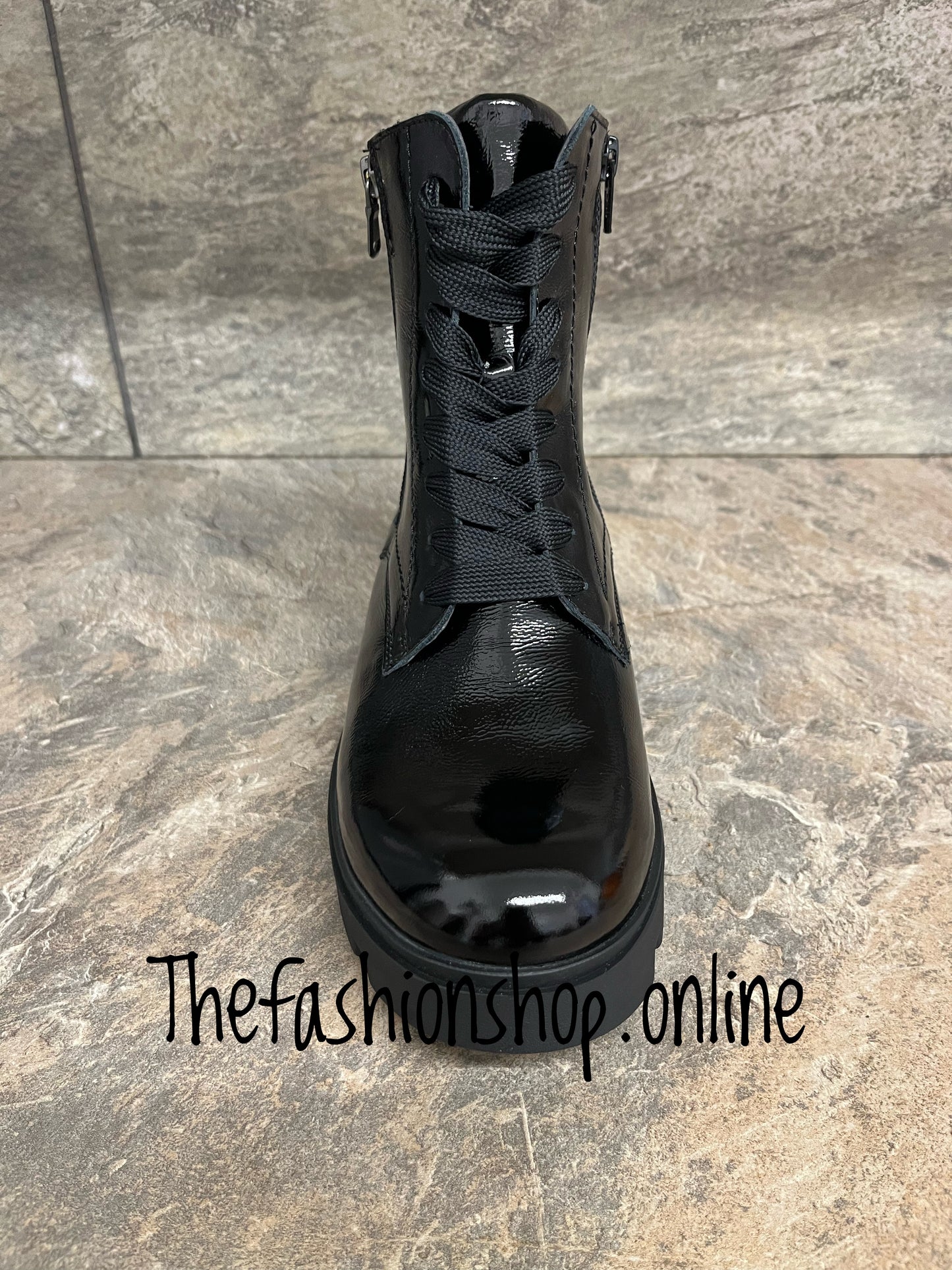 Waldlaufer Dani black wide fit leather patent ankle boot sizes 4-8