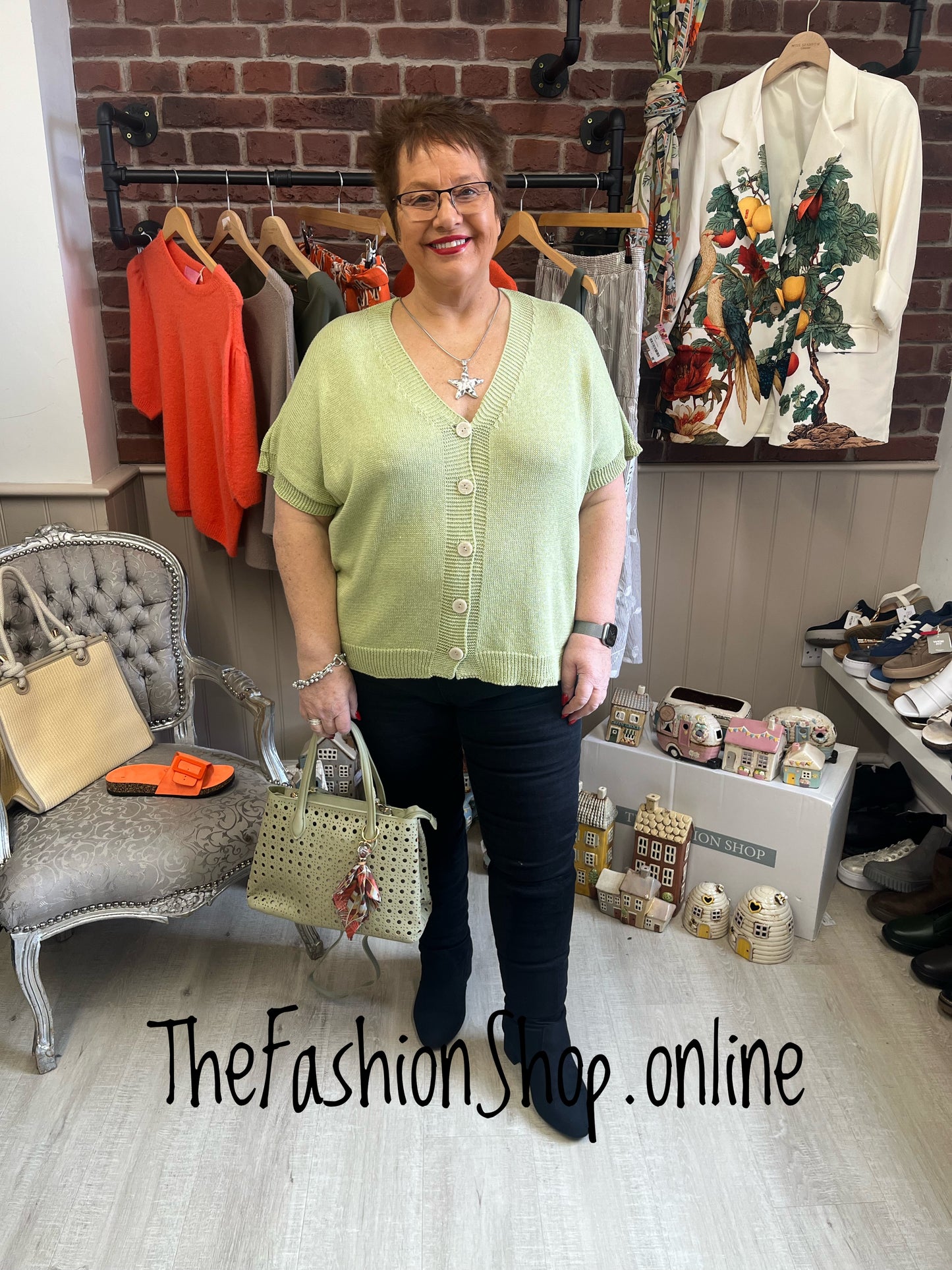 Grace green short sleeve cardigan 16-22