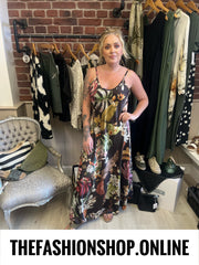 Macie tropical leaf strappy dress 10-16