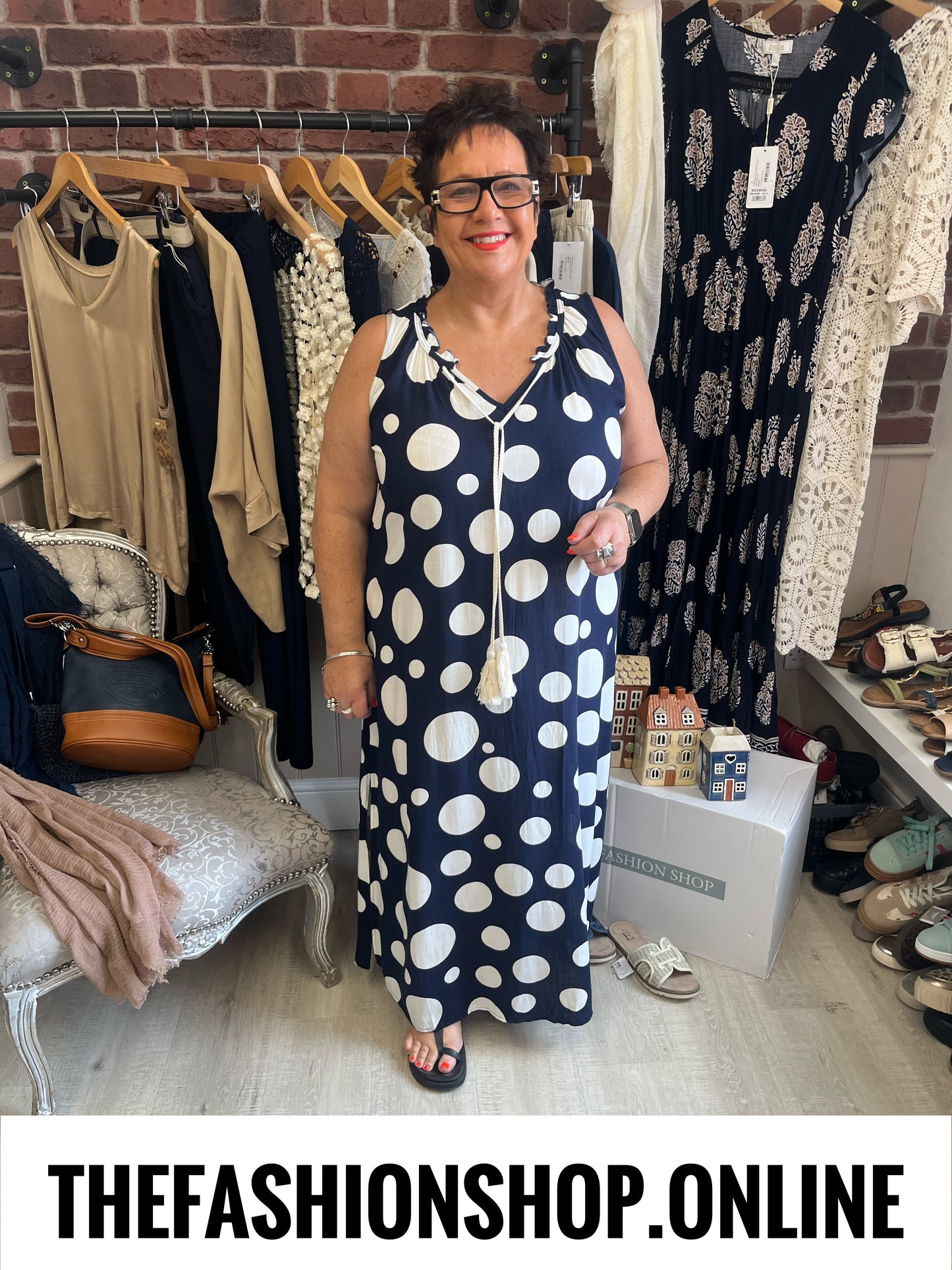 Angela navy spot dress 14-22