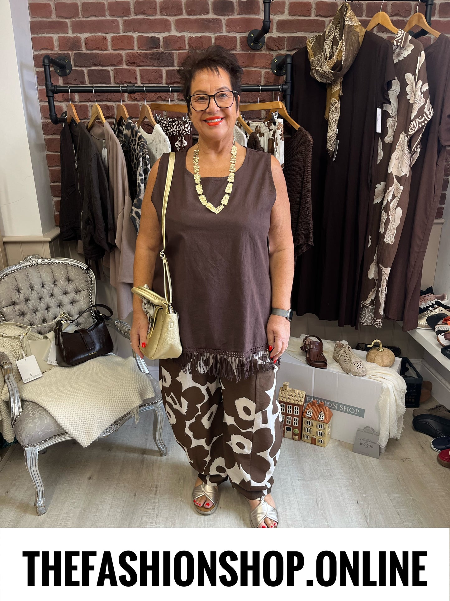Libby brown and cream floral balloon trousers 14-22