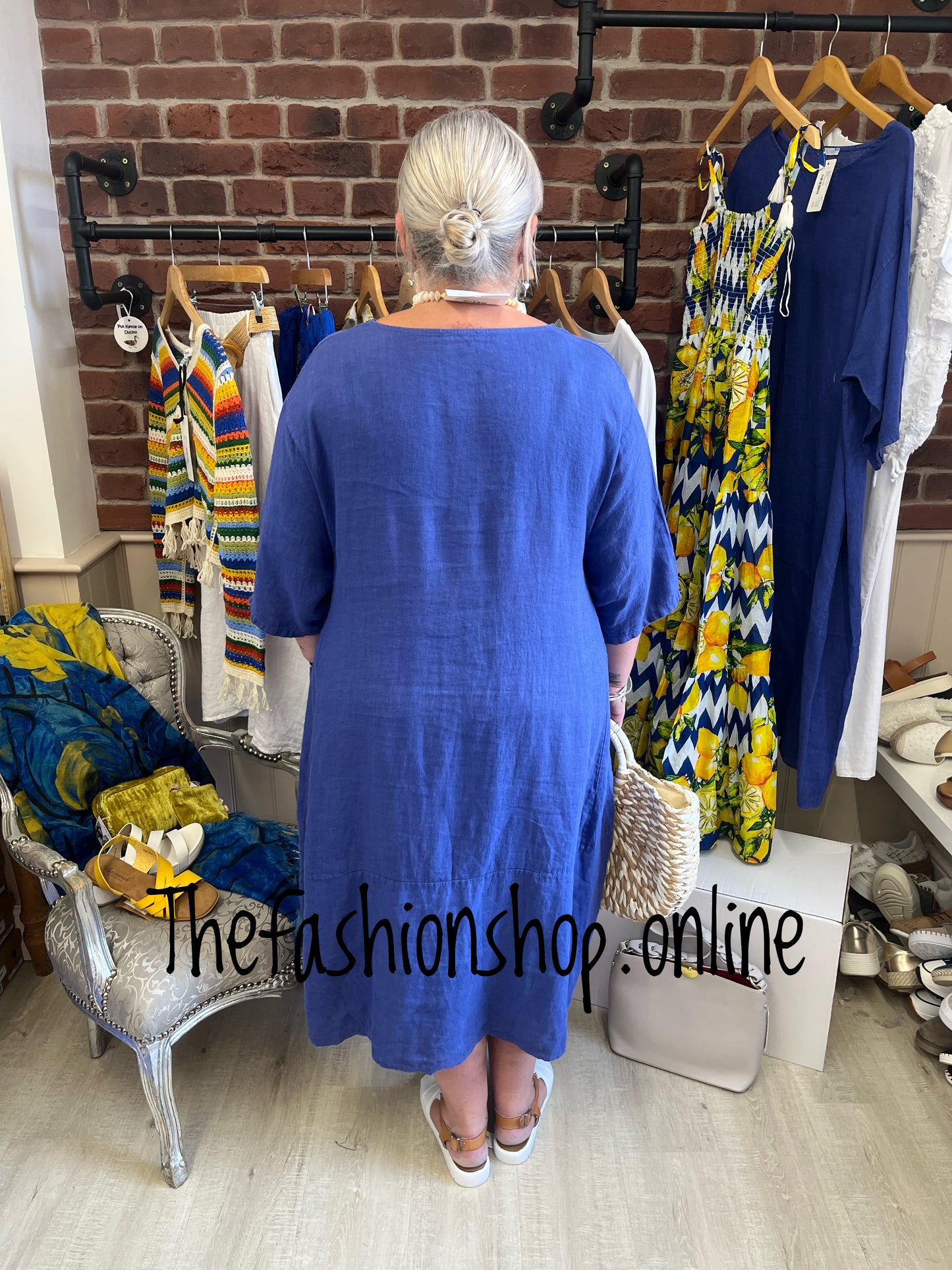 Keira blue cocoon dress with straight hem 16-22