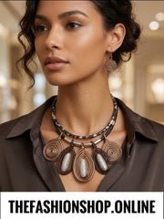 The Empress Statement Necklace and Earrings in Black Bronze and Gold