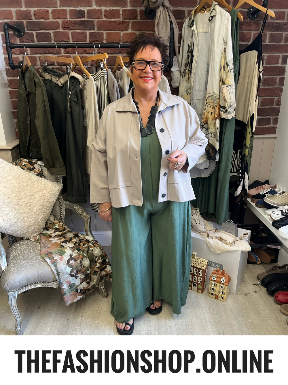 Katelyn khaki open back jumpsuit 12-18