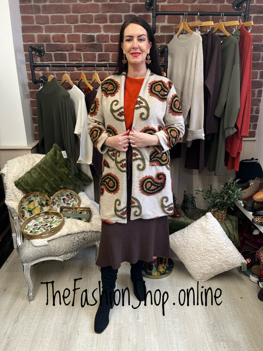 Lucy beige paisley wool mix coat 8-14