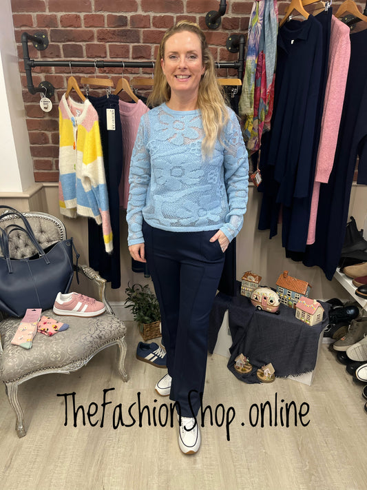 Heidi light blue linen mix lace jumper 8-14