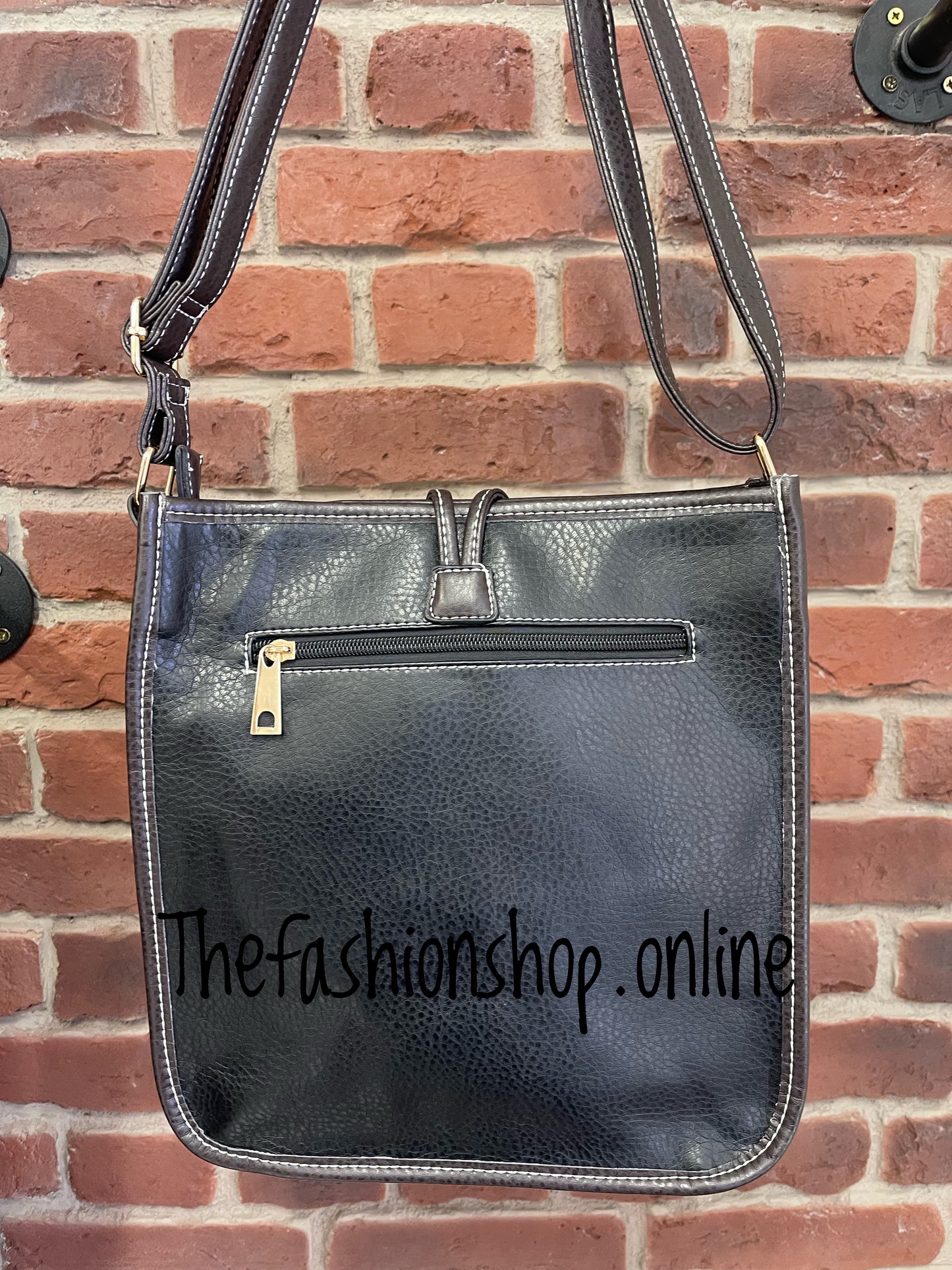 Lexi Shoulder Bag With Button and Stitch Detail in Black