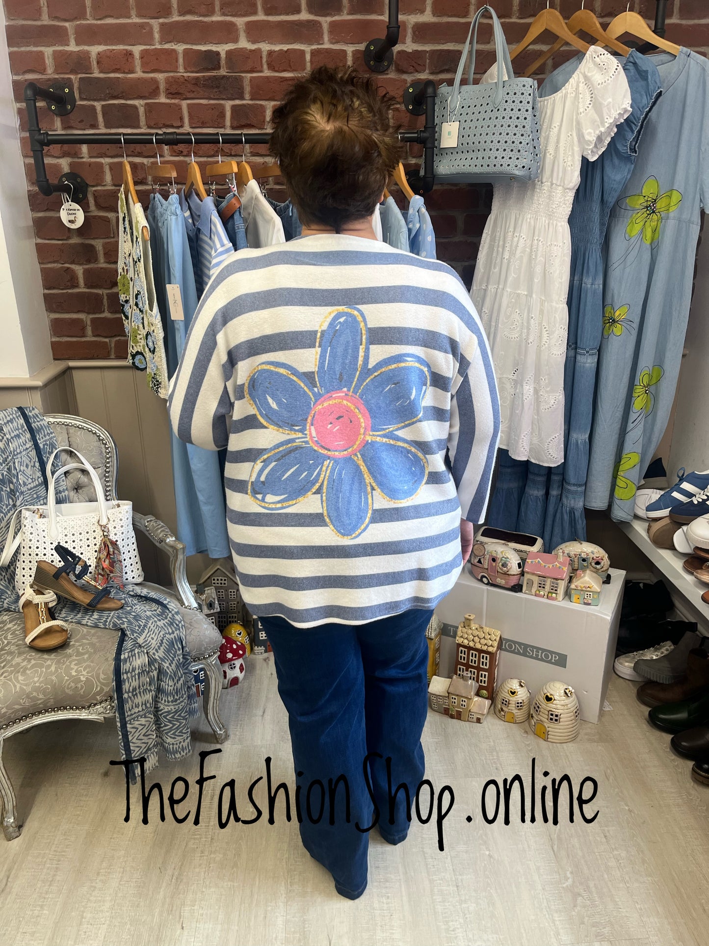 Frances daisy stripe soft knit jumper 14-22