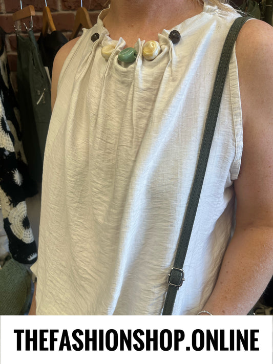 Sierra beige beaded sleeveless top 8-16
