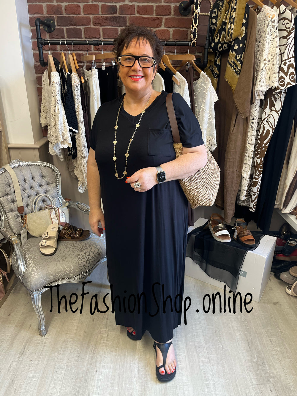 Black V Neck Dress Up Dress Down Dress with side split 16-26