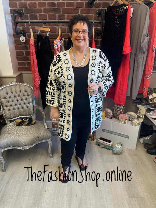 Emily black and cream patterned crochet cardigan 14-22