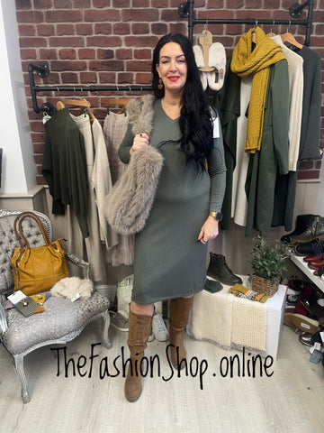 Mia khaki cashmere mix jumper dress 12-16