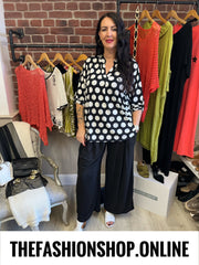 Jasmine Black and White Large Spot blouse 14-22