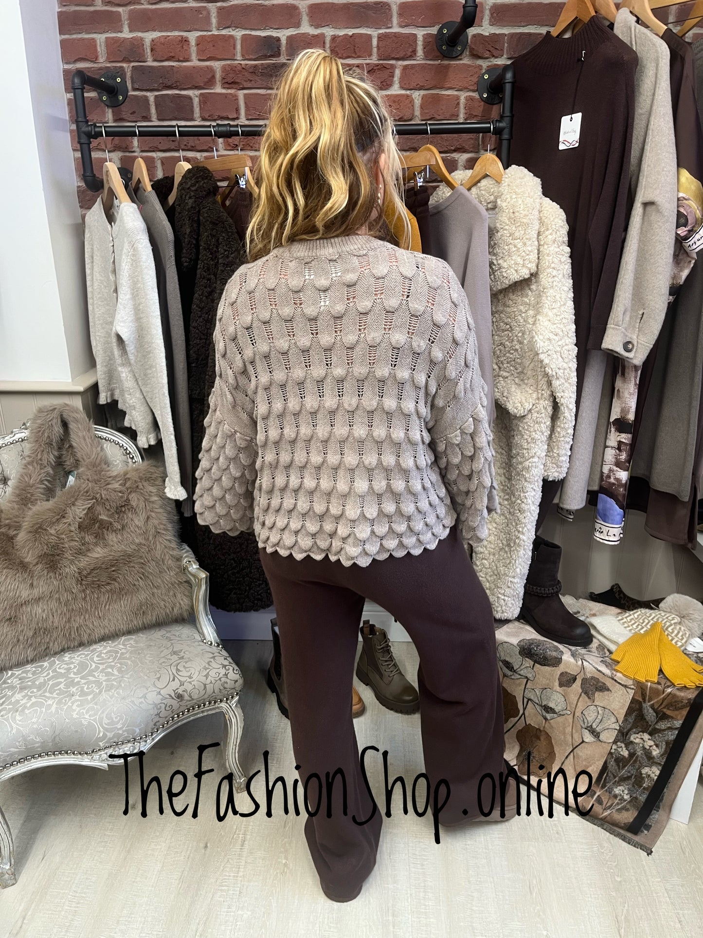 Eloise mocha scale stitch jumper 8-14