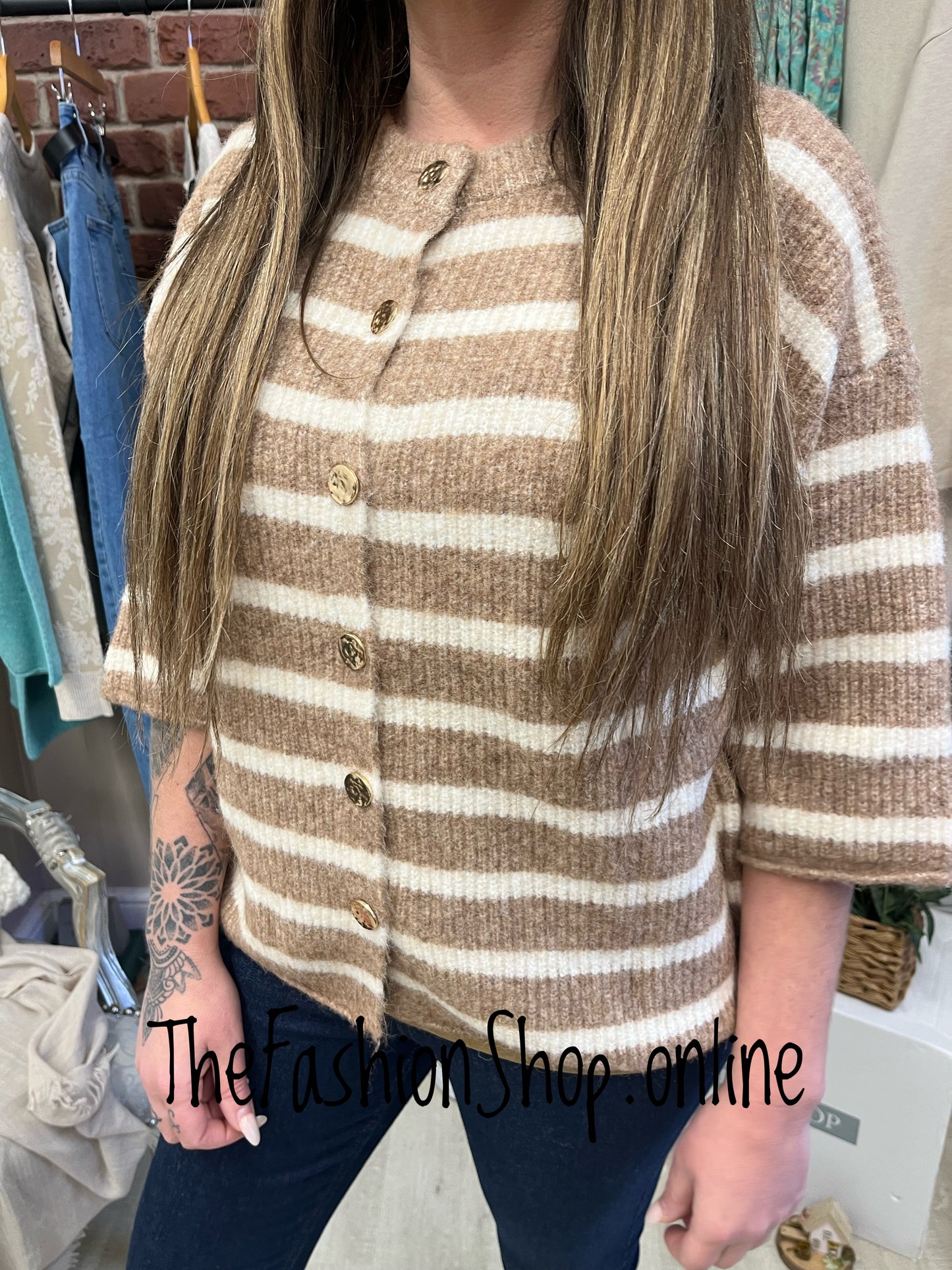 Nina camel striped wool mix cardigan sizes 8-12 and 14-16
