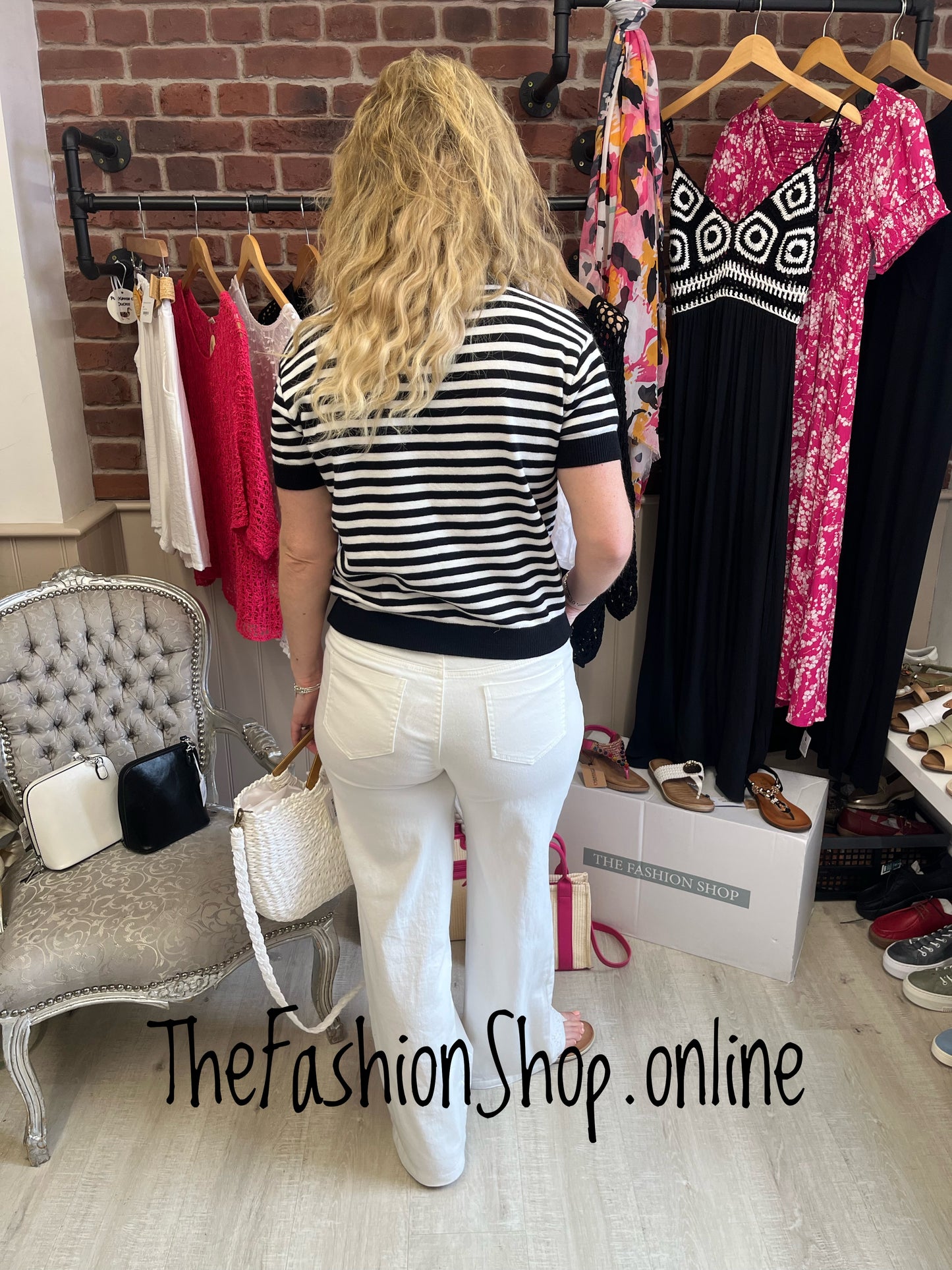 Katie black and white stripe knitted top 8-14
