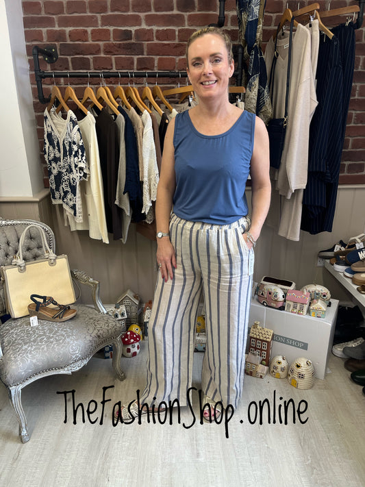 Alana navy and beige linen striped trousers 8-14