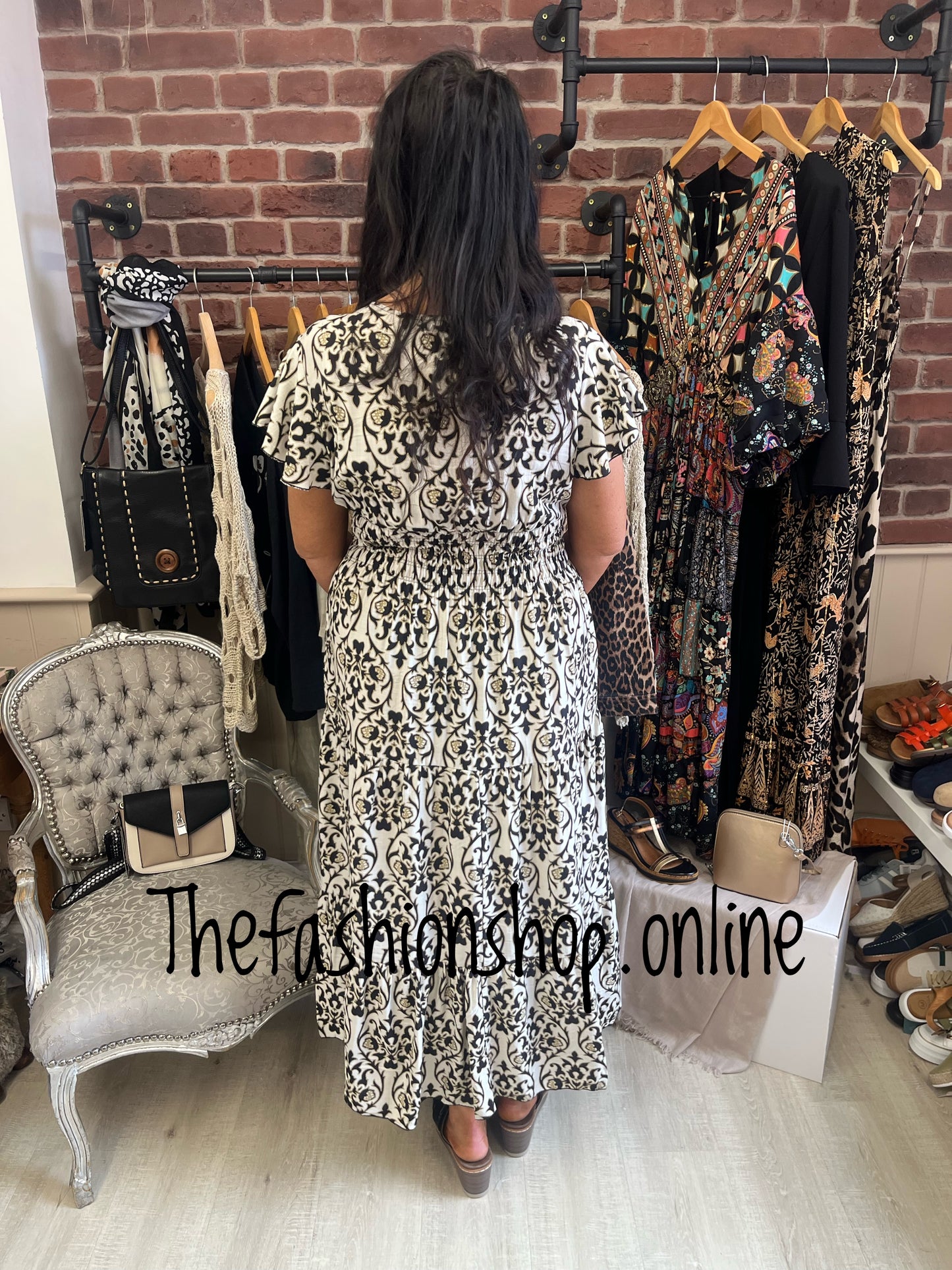 Opulent Harmony black and mocha Damask dress 10-18
