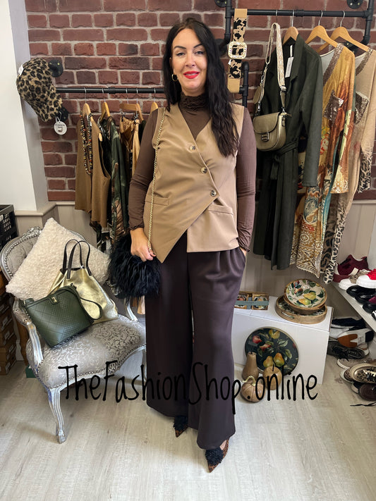 Camel tailored asymmetric waistcoat 10-16