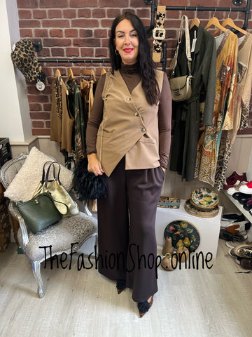 Camel tailored asymmetric waistcoat 10-16
