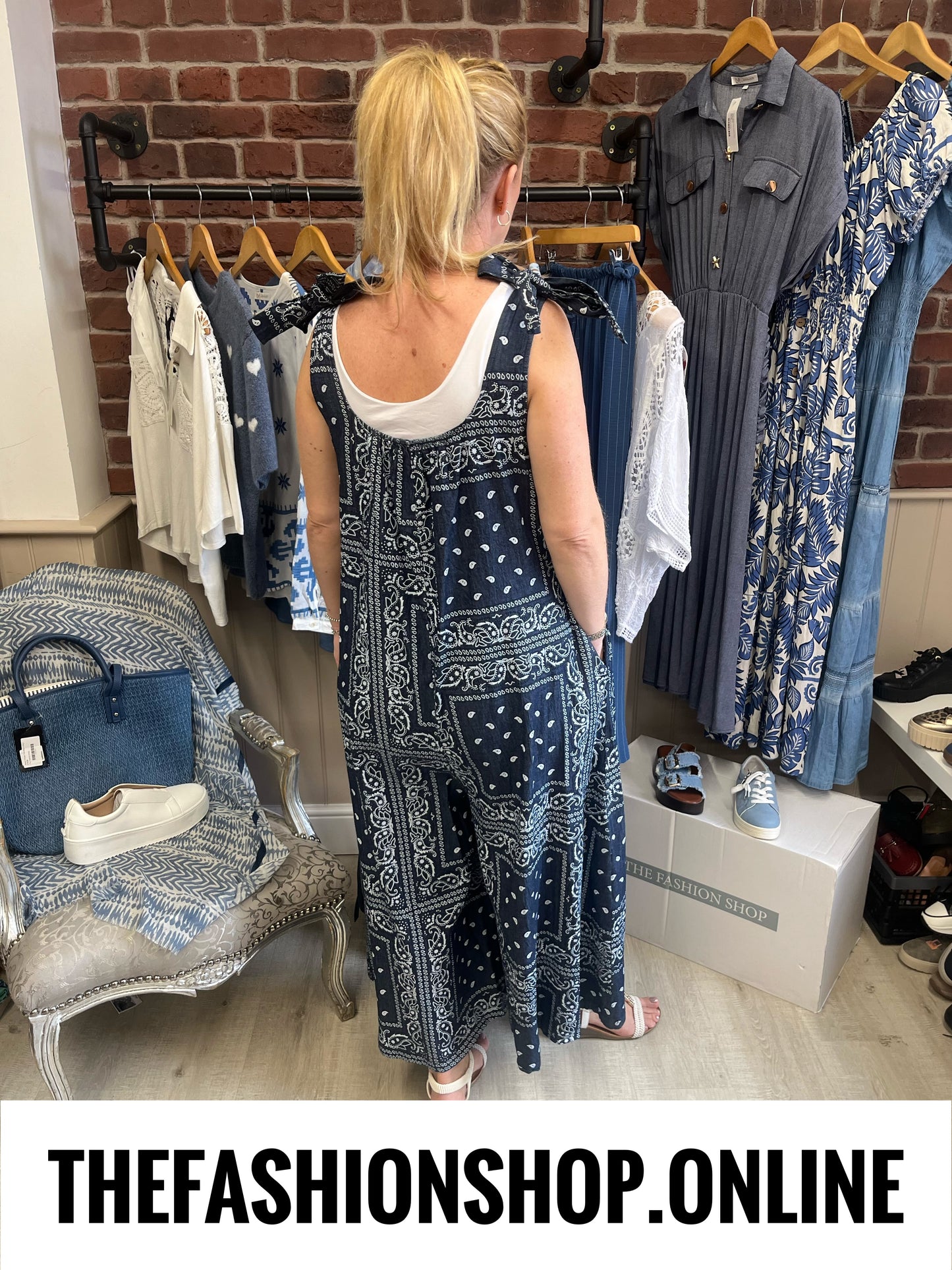 Gracie navy paisley print dungarees 10-16