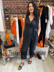 Joanna black linen jumpsuit 10-14