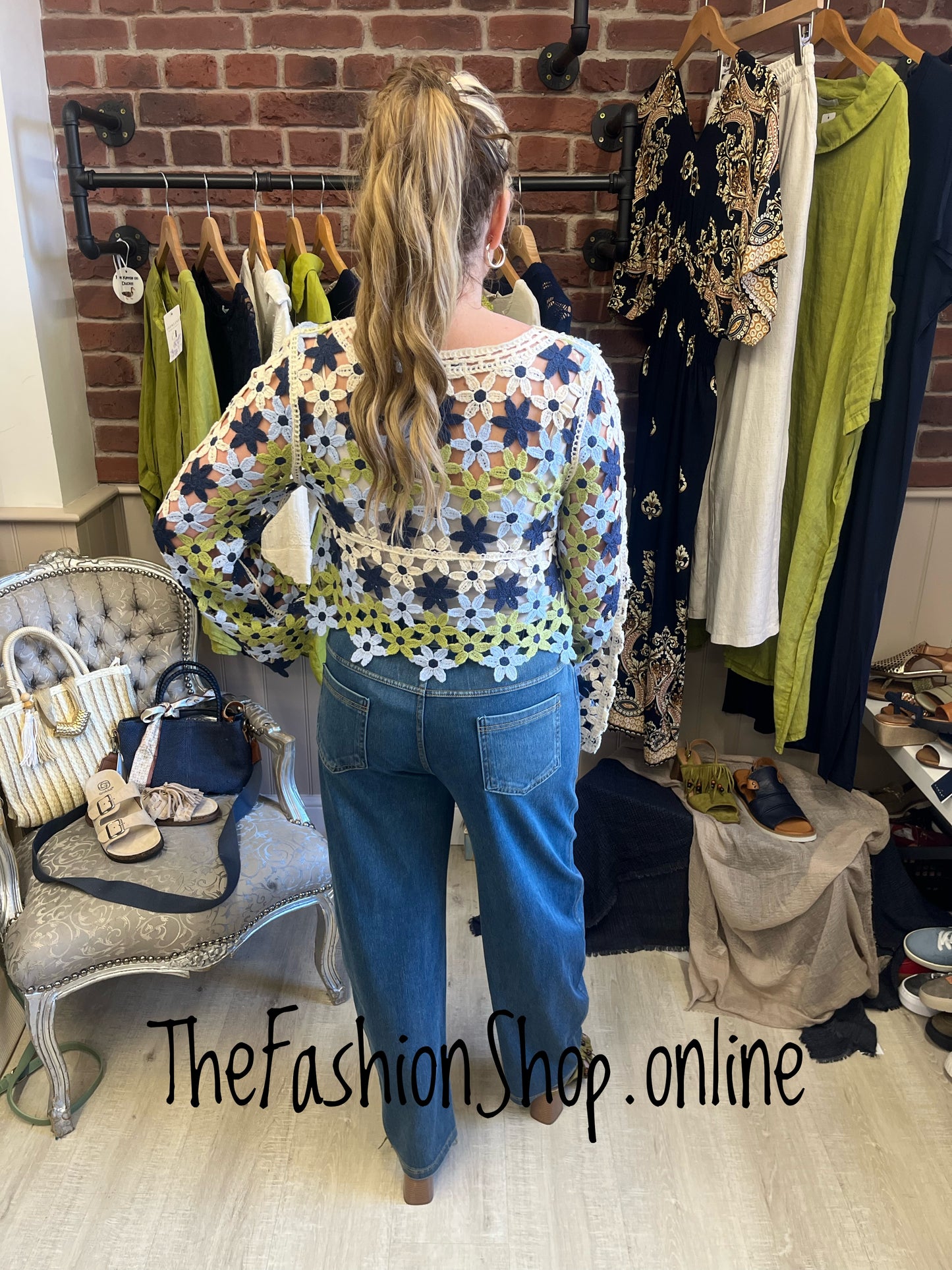 Lottie blue and green crochet top sizes 8 and 10-12