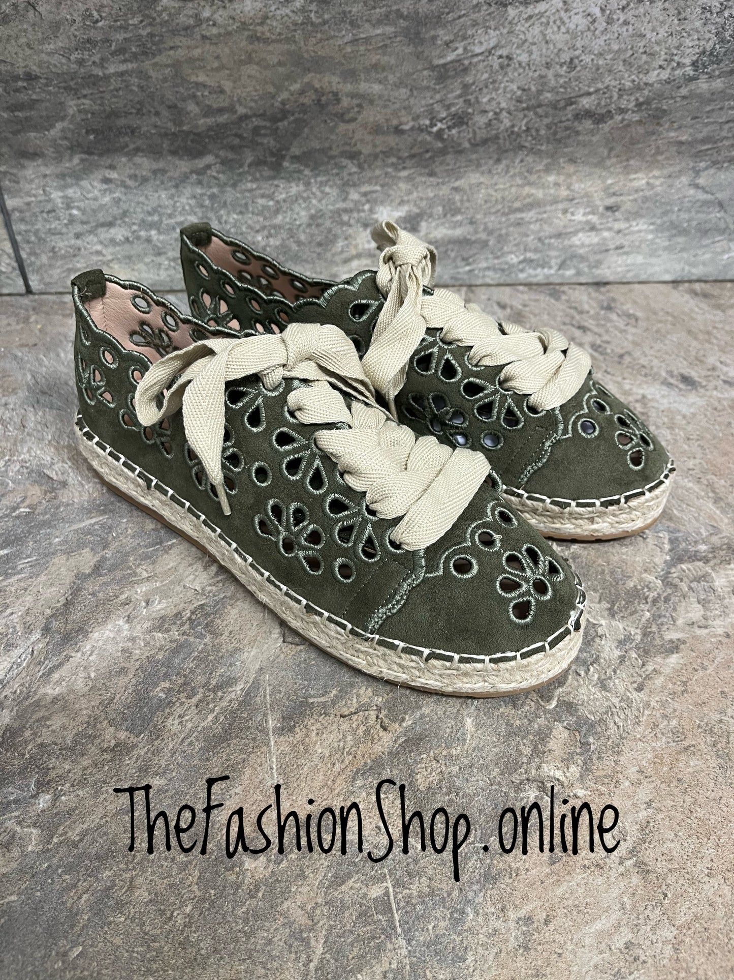 Cally khaki cut out espadrille trainers sizes 3-8 (36-41)